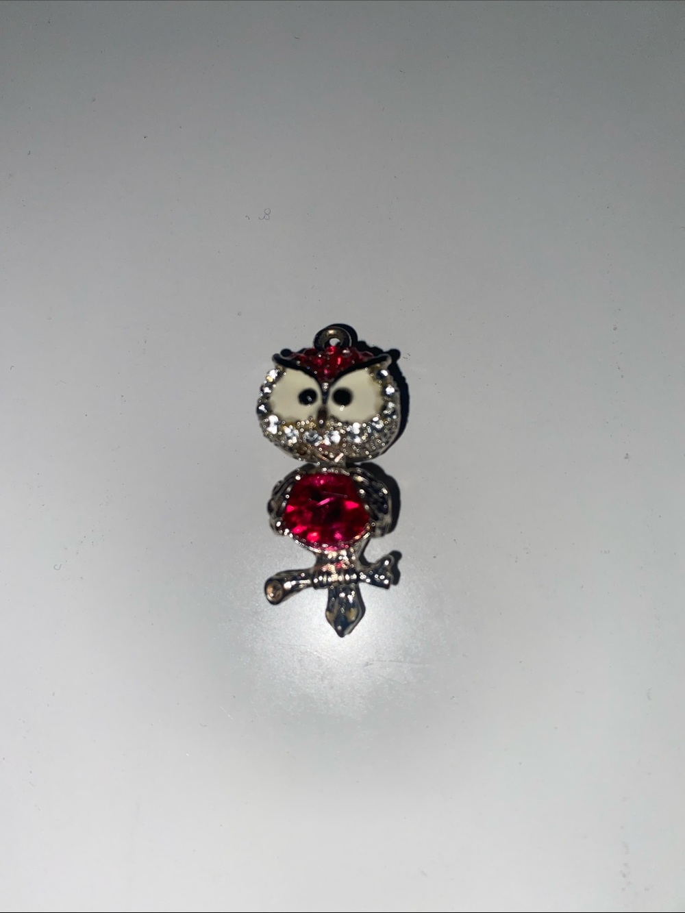 Pink Crystal Owl Pendant Silver Tone Charm